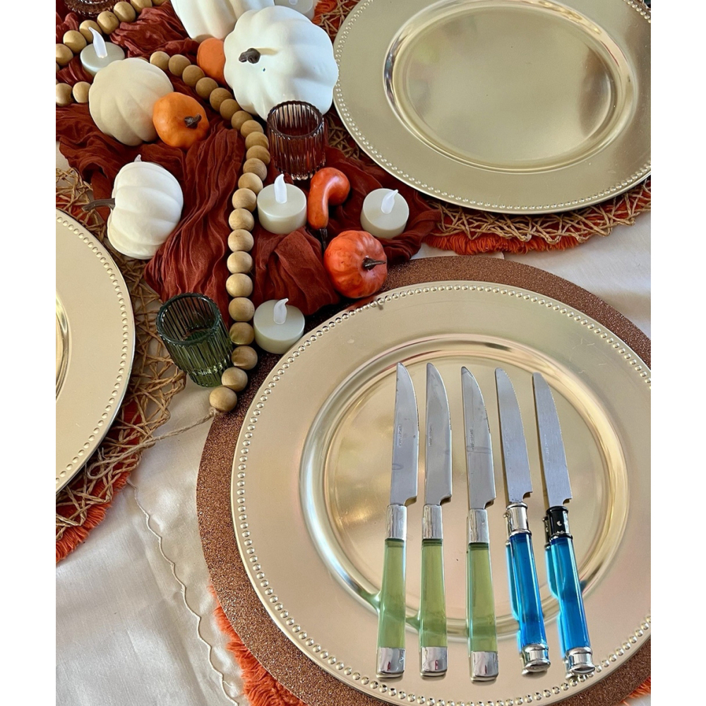 Five Piece Vintage Mid Century Modern Translucent Handle Butter Knives Mismatch